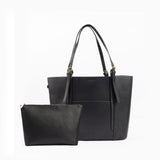Black Structured Tote Bag with Detachable Pouch