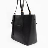 Black Structured Tote Bag with Detachable Pouch