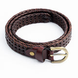 Braided Leatherette Belt with Antique Brass Buckle