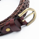 Braided Leatherette Belt with Antique Brass Buckle