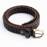 Braided Leatherette Belt with Antique Brass Buckle