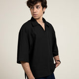 Black Loose Fit Linen Shirt
