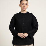 Cotton-linen half Placket Shirt