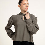 Frill Neck Crepe Shirt