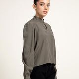Frill Neck Crepe Shirt