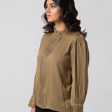 Cotton Silk Pleated Drape Blouse