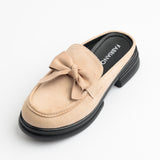 BEIGE SLIP-ON MULES WITH BOW