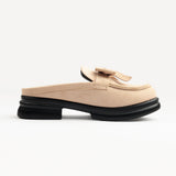 BEIGE SLIP-ON MULES WITH BOW