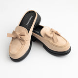 BEIGE SLIP-ON MULES WITH BOW