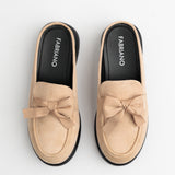 BEIGE SLIP-ON MULES WITH BOW