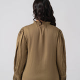 Cotton Silk Pleated Drape Blouse