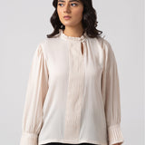 Cotton-Silk Pleated Drape Blouse