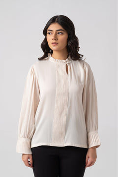 Cotton-Silk Pleated Drape Blouse