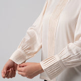 Cotton-Silk Pleated Drape Blouse