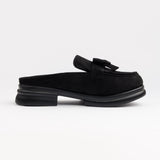 BLACK SLIP-ON MULES WITH BOW
