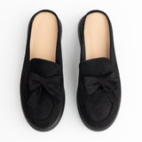 BLACK SLIP-ON MULES WITH BOW