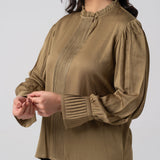 Cotton Silk Pleated Drape Blouse