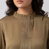 Cotton Silk Pleated Drape Blouse