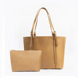 Beige Structured Tote Bag with Detachable Pouch
