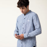 Band Neck Cotton-Linen Shirt
