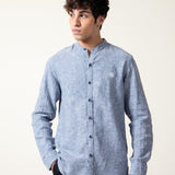 Band Neck Cotton-Linen Shirt