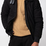 Leather Placket Zipper Suede Jacket