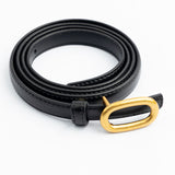 Black Polyurethane Leather Belt with Oval Buckle