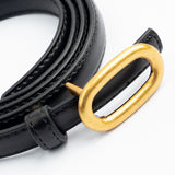Black Polyurethane Leather Belt with Oval Buckle