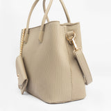Beige Textured Polyurethane Tote Bag