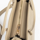 Beige Textured Polyurethane Tote Bag