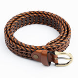 Braided Leatherette Belt with Antique Brass Buckle