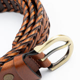 Braided Leatherette Belt with Antique Brass Buckle