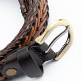 Braided Leatherette Belt with Antique Brass Buckle