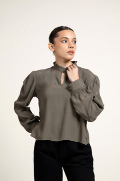 Frill Neck Crepe Shirt