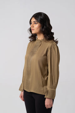 Cotton Silk Pleated Drape Blouse