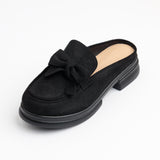 BLACK SLIP-ON MULES WITH BOW