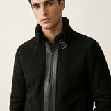 Leather Placket Zipper Suede Jacket