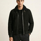 Leather Placket Zipper Suede Jacket