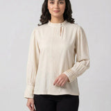 Cotton-Silk Pleated Drape Blouse