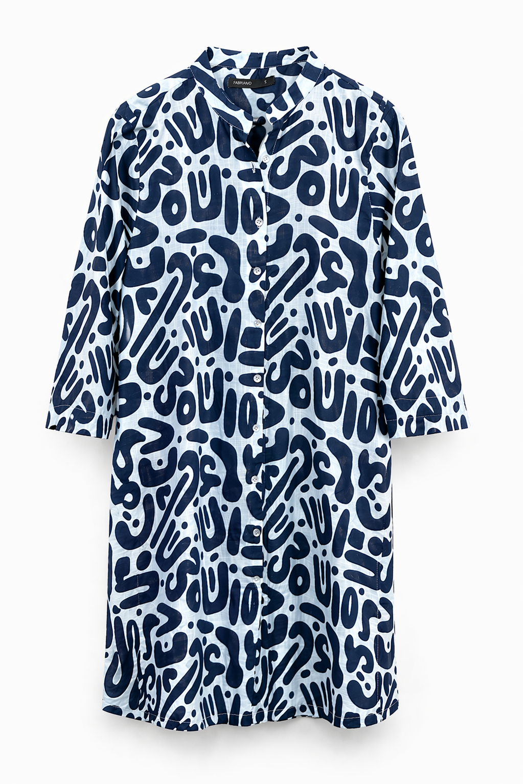 Abstract Printed Band Collar Shirt