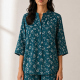 Floral Print Mandarin Collar Viscos Shirt