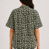 Floral Print Band Collar Cotton Shirt