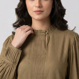 Cotton Silk Pleated Drape Blouse