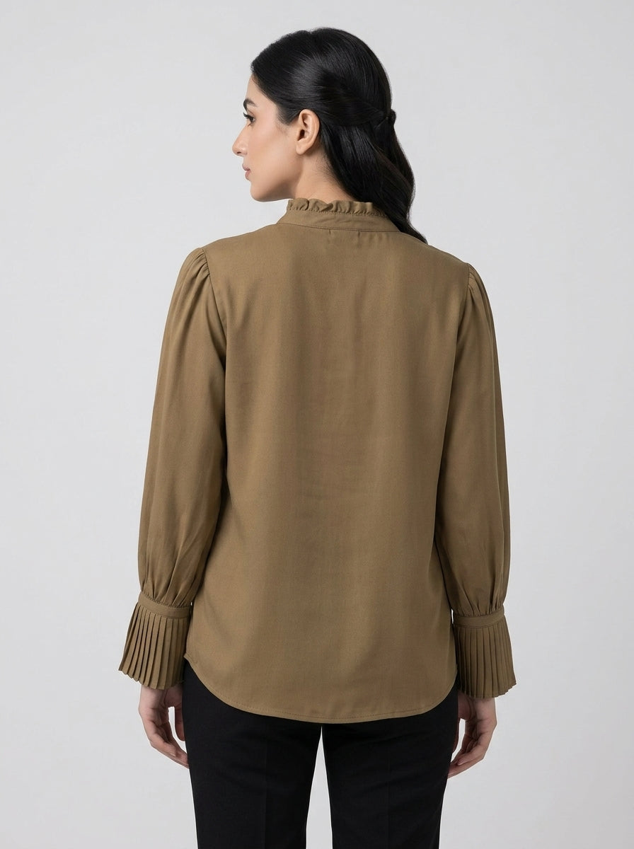 Cotton Silk Pleated Drape Blouse
