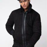 Leather Placket Zipper Suede Jacket